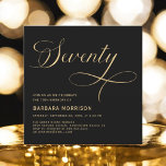 Elegant Script Seventy Black Gold 70th Birthday Invitation<br><div class="desc">Celebrate a milestone birthday with elegance and style. This Elegant Script Seventy Black Gold 70th Birthday Invitation features a sophisticated black and gold colour scheme with script lettering,  perfect for a classy and memorable event. Ideal for marking 70 wonderful years,  this design combines luxury with timeless appeal.</div>