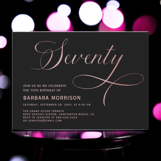 Elegant Script Seventy Rose Gold 70th Birthday Invitation (Creator Uploaded)