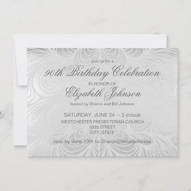 Elegant Script Silver 90th Birthday Invitation (Front)