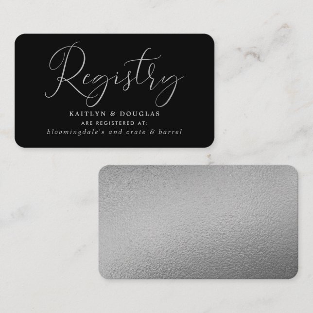Elegant Script Silver Foil Gift Registry Enclosure Card (Front/Back)