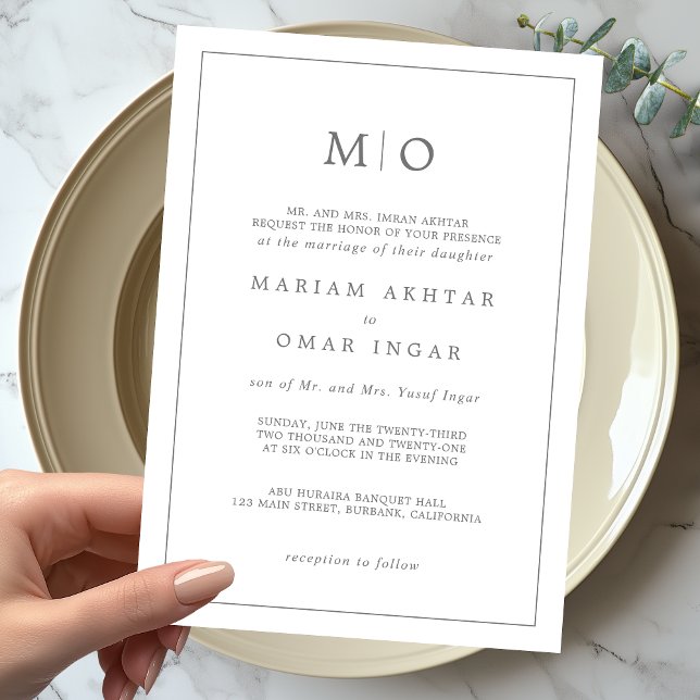 Elegant Script Silver Monogram Invitation (Creator Uploaded)