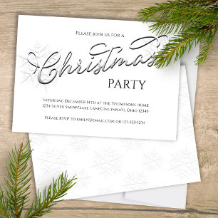 Elegant Script Silver Snowflake Christmas Party  Invitation