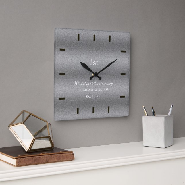 Elegant Script Silver Wedding Anniversary Keepsake Square Wall Clock (Office)