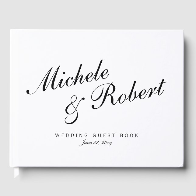Elegant Script Simple Basic Clean White Classy Guest Book (Front)