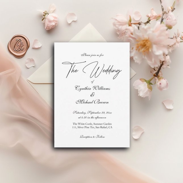 Elegant Script Simple Black and White Wedding Invitation (Creator Uploaded)