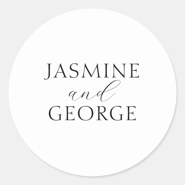 Elegant Script Simple Black & White Wedding Classic Round Sticker (Front)