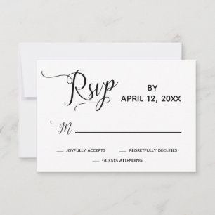 Elegant Script Simple Black White Wedding RSVP