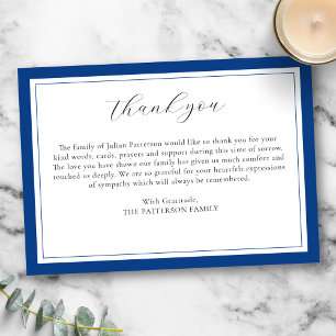 Élégant Script Simple Blue Funeral Carte de remerc