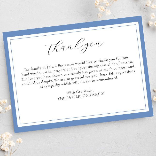 Elegant Script Simple Blue Funeral Thank You Card (Creator Uploaded)