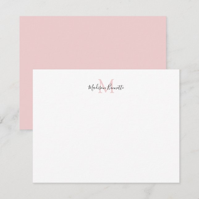 Elegant Script Simple Blush Pink Gold Monogram Card (Front/Back)