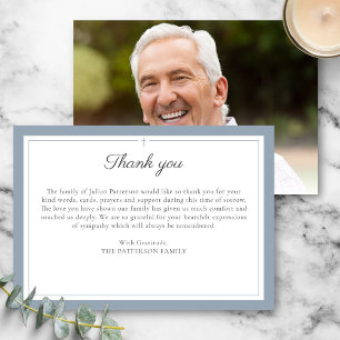 Elegant Script Simple Cross Custom Funeral Photo Thank You Card