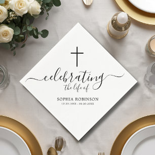 Elegant Script Simple Cross Funeral Memorial Napkin