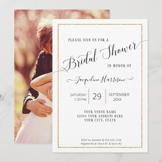 Elegant  Script Simple Gold Minimal Bridal Shower Invitation (Front/Back)