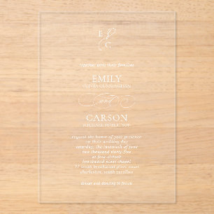 Elegant Script Simple Monogram Modern Wedding Acrylic Invitations