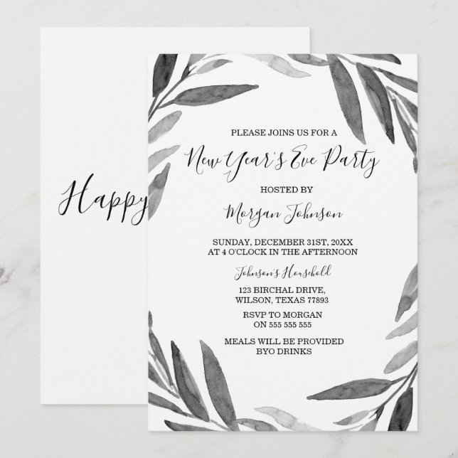 Élégant Script simple Nouvel An Invitation de fête (Devant / Derrière)