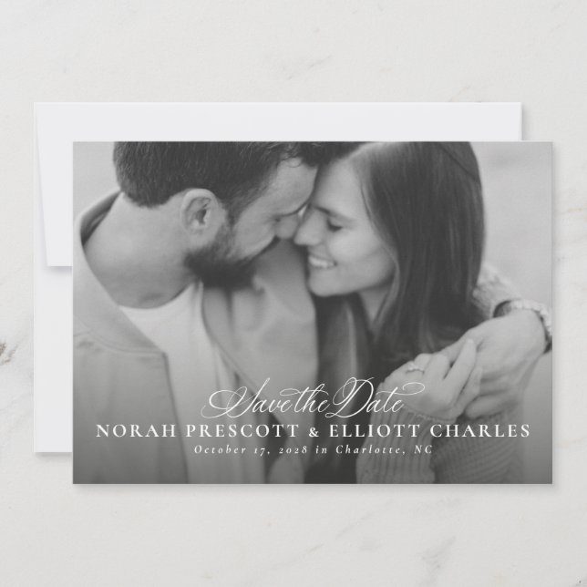 Elegant script simple one photo save the date (Front)