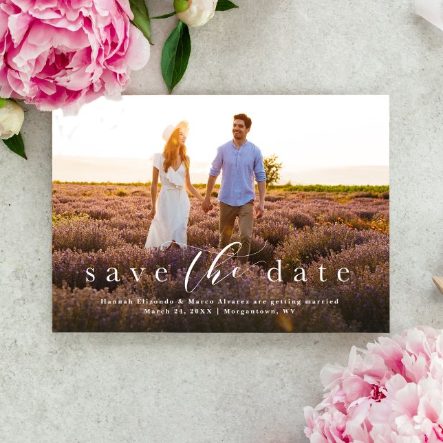 Elegant script simple one photo save the date (Creator Uploaded)
