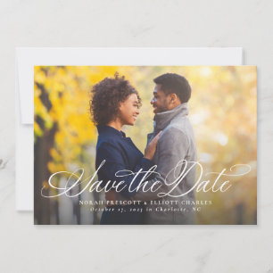 Elegant script simple one photo save the date