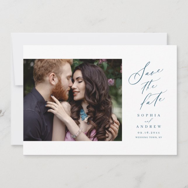 Elegant Script simple photo wedding save the date (Front)