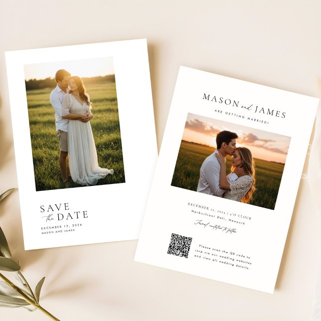 Elegant Script Simple QR Code Wedding Photo Save The Date (Creator Uploaded)