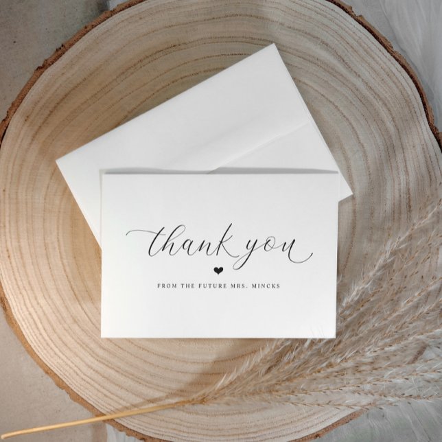 Elegant Script Simple Wedding Bridal Shower Flat Thank You Card (Elegant bridal shower thank you cards - simple calligraphy script with heart)