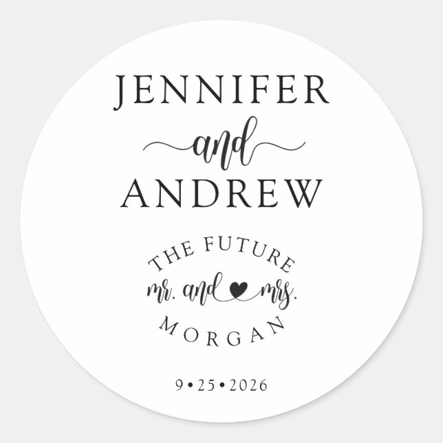 Elegant Script Simple Wedding Favour Classic Round Sticker (Front)
