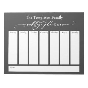 Elegant Script Simple Weekly Planner, Dark Grey Notepad