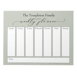 Elegant Script Simple Weekly Planner, Sage Green Notepad