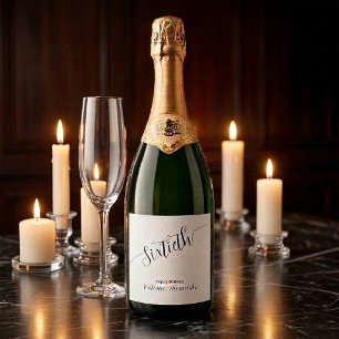 Elegant Script Sixtieth Birthday Personalized Sparkling Wine Label