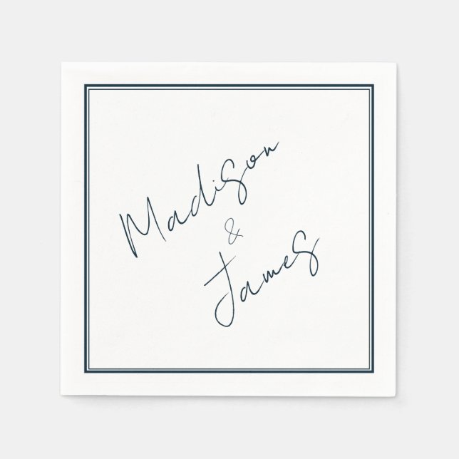 Elegant Script Slate Blue Minimalist Cocktail Napkin (Front)