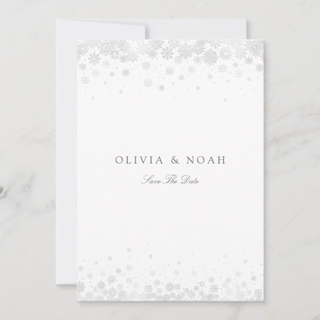 Elegant Script Snowflakes Save The Date Card  (Front)