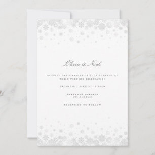 Elegant Script Snowflakes Wedding Invitation Card