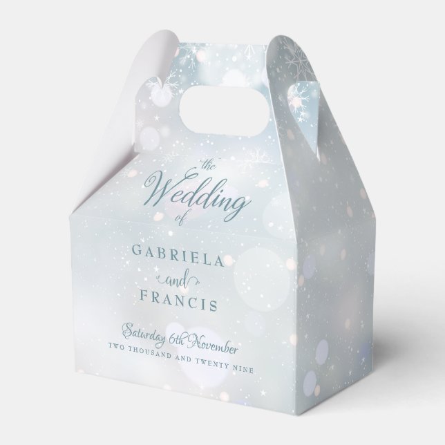 Elegant Script Snowflakes Winter Wedding Favour Bo Favor Box (Front Side)