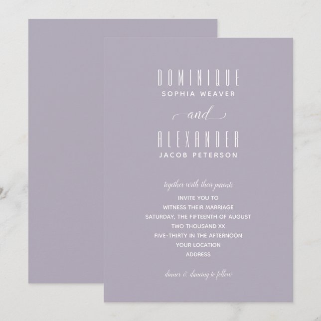 Elegant Script Soft Lilac Wedding Invitations (Front/Back)