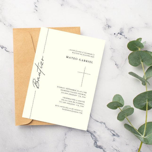 Elegant Script Spanish Baptism Ivory Bautizo Invitation (Creator Uploaded)