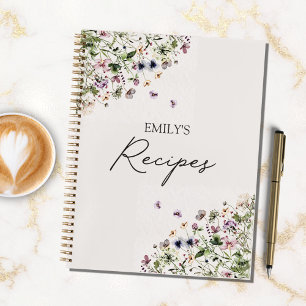 Elegant Script Spring Purple Wildflowers Recipe Notebook