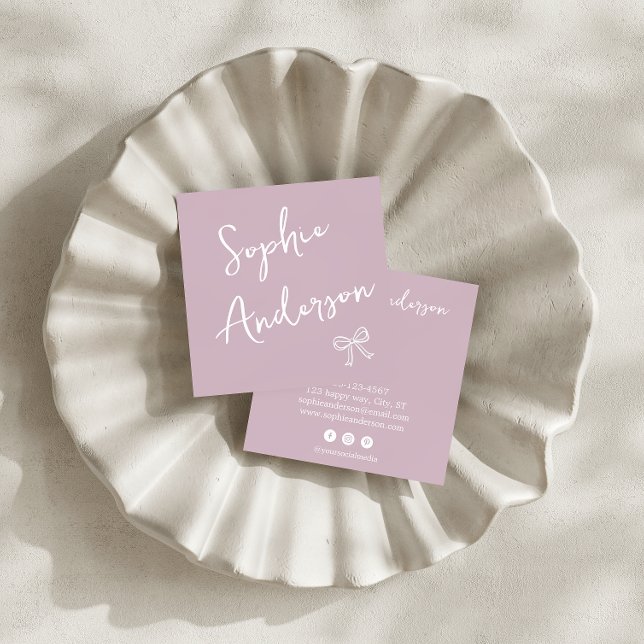 Elegant Script Square Business Card with Bow       (Creator Uploaded)