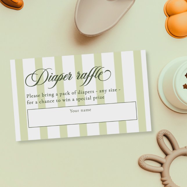 Elegant Script & Stripes Baby Shower Diaper Raffle Enclosure Card (Creator Uploaded)