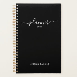 Elegant Script Swashes Weekly Monthly Black Plann Planner