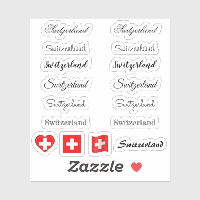 Elegant script Switzerland & Swiss Flag /name Set (Sheet)