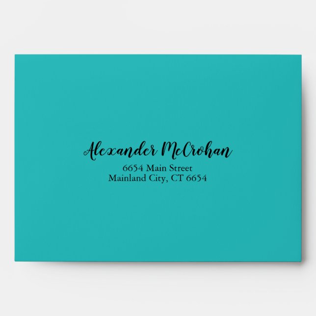 Elegant Script Teal Aqua Return Address Mailing Envelope (Front)