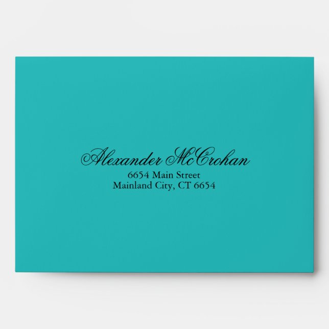 Elegant Script Teal Aqua Return Address Mailing Envelope (Front)