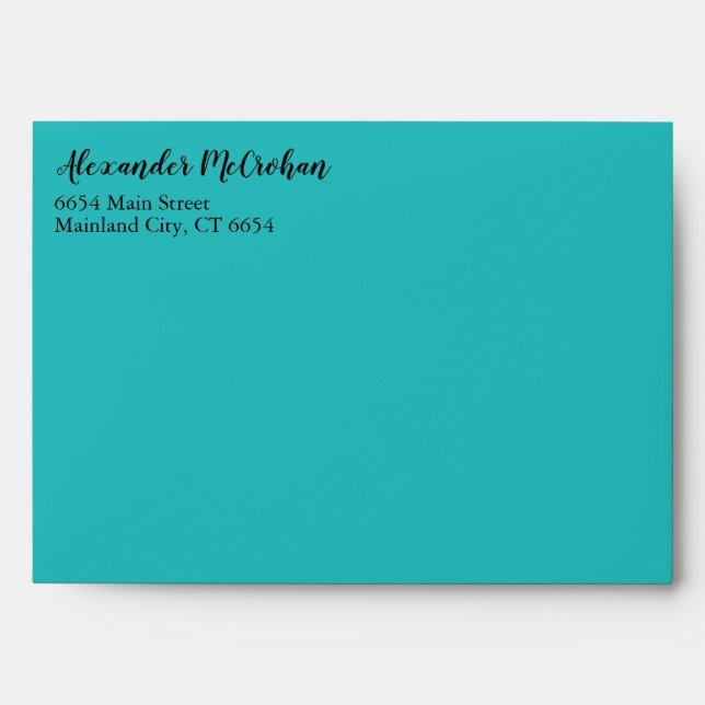 Elegant Script Teal Aqua Return Address Mailing Envelope (Front)