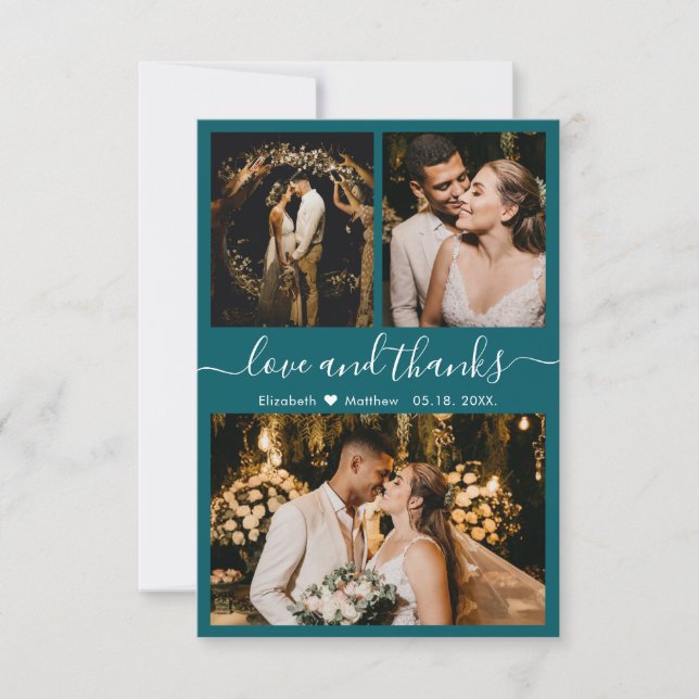 Elegant Script Teal Photo Collage Thank You  Card (Front)