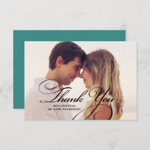 Elegant Script   Teal Thank You Wedding Photo Card