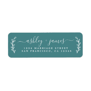 Elegant Script Teal Wedding Return Address