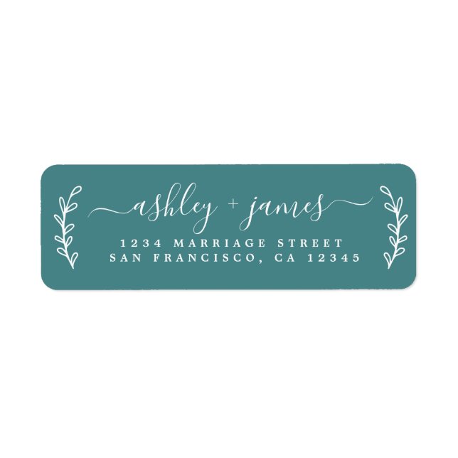 Elegant Script Teal Wedding Return Address (Front)