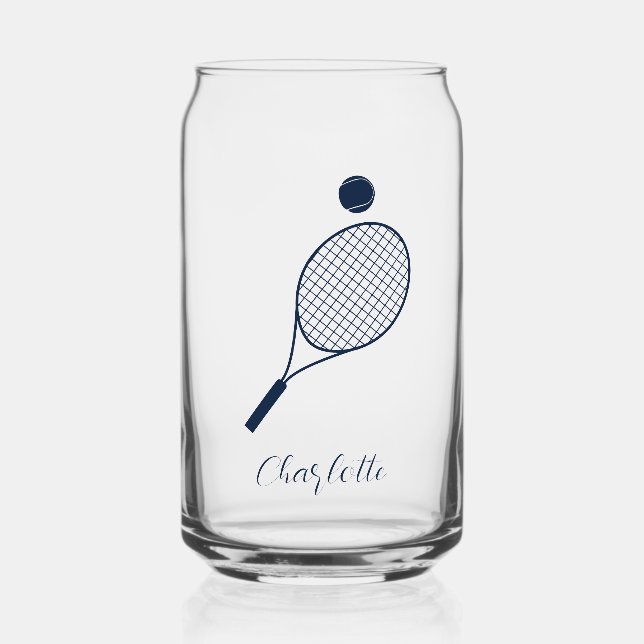 Elegant Script Tennis Player Monogram Personalized Can Glass (Front)