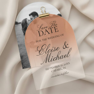 Elegant Script Terracotta Gradient Save The Date Acrylic Invitations
