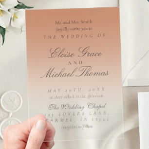 Elegant Script Terracotta Gradient Wedding Acrylic Invitations